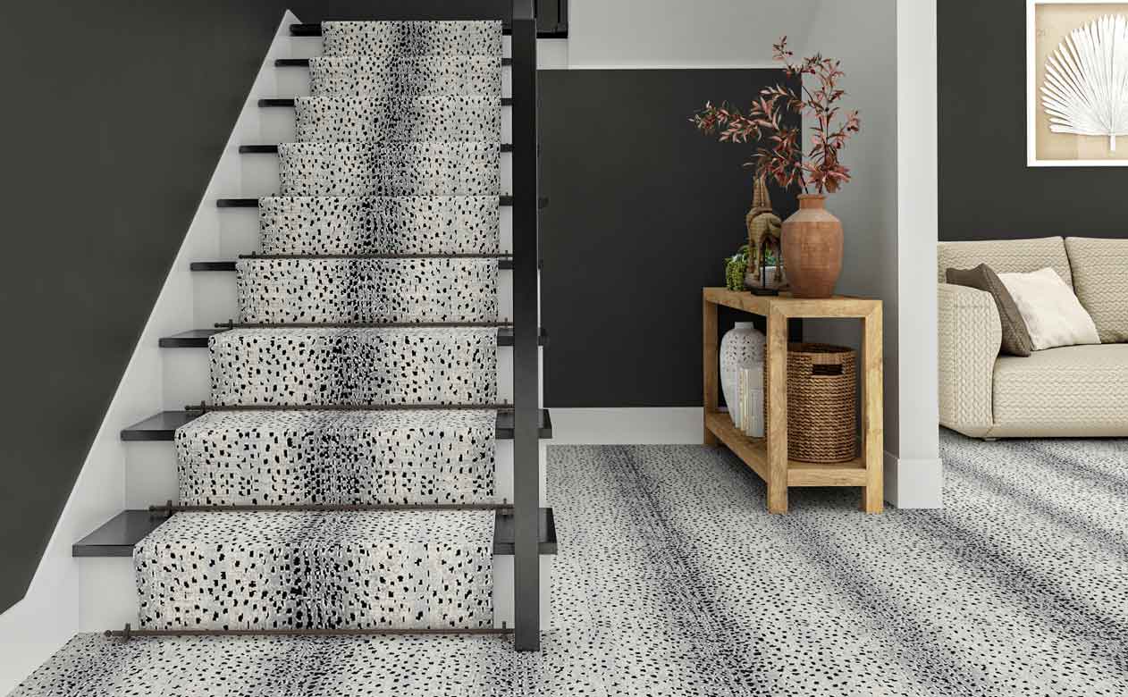 pattern carpet on stairs and entryway